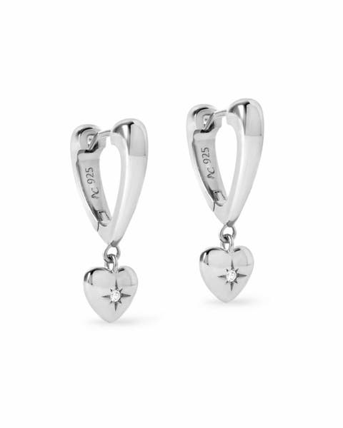 Silver Biography Heart Hoop Drop Earrings