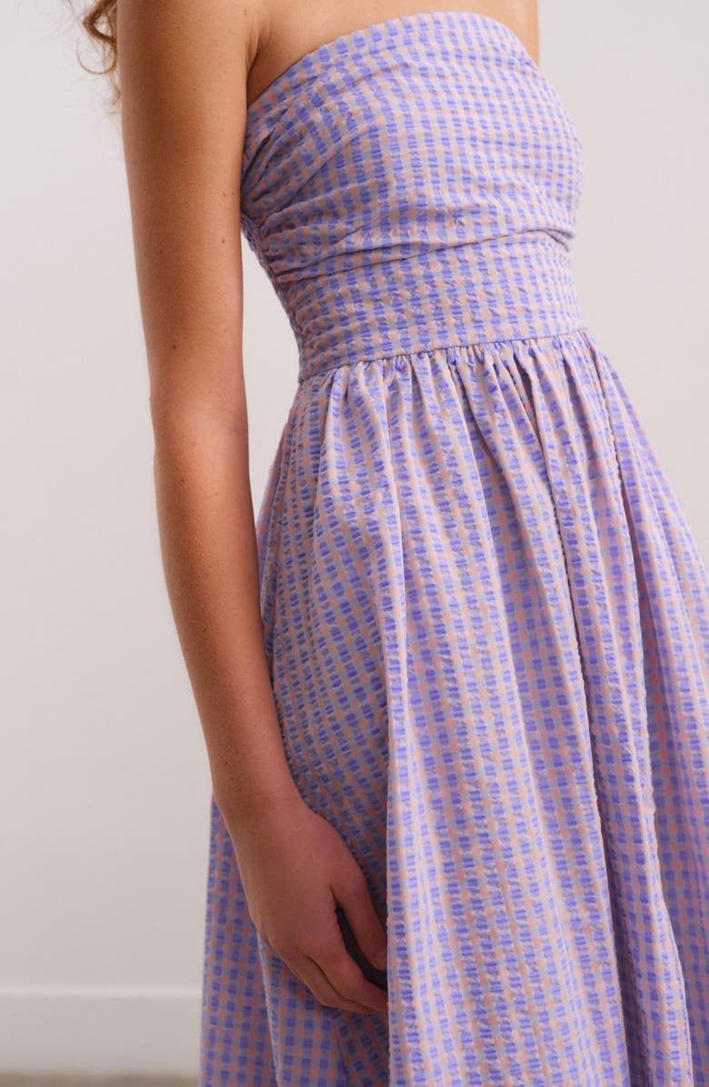 NEXT Strapless Gingham Seersucker Midi Dress, Alternate, color,