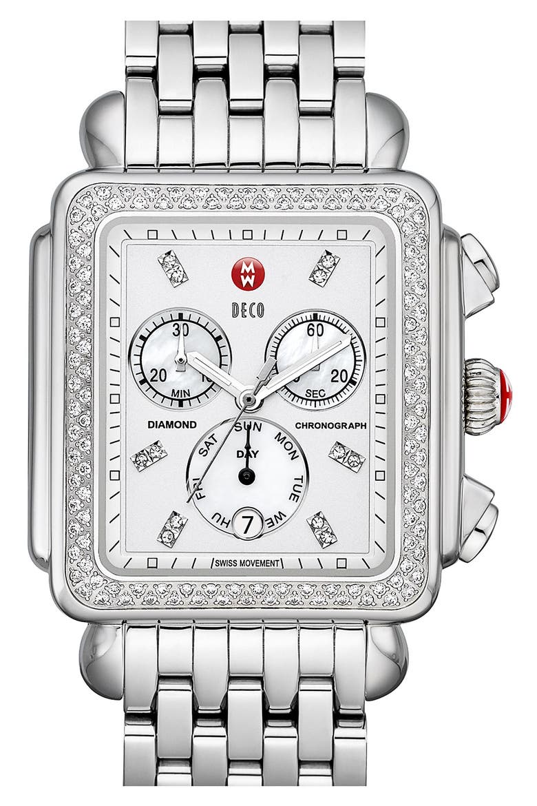 'Deco XL Diamond' Diamond Dial Watch Case, 37mm x 38mm, Alternate, color, SILVER
