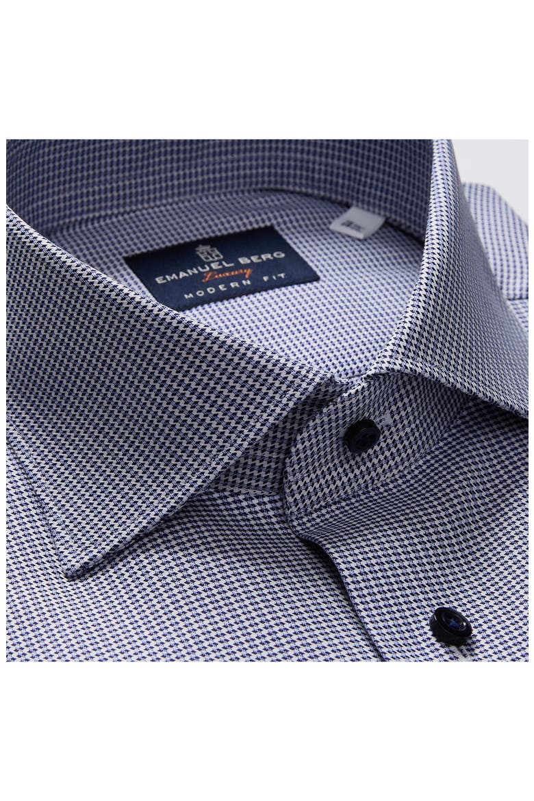 Modern Fit Houndstooth Natural Stretch Yoga Twill Dress Shirt, Alternate, color, NAVY