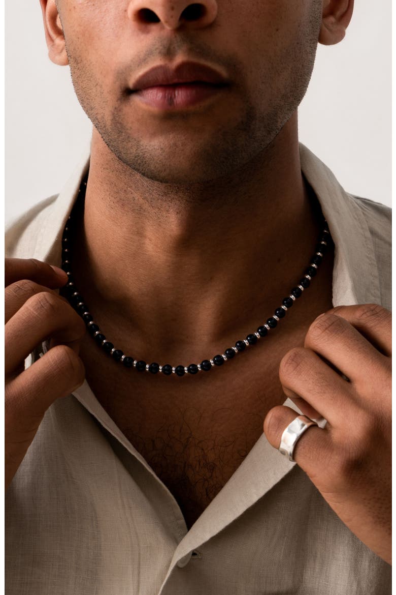 Men's Black Pearl Halo Necklace, Alternate, color, Sterling Silver