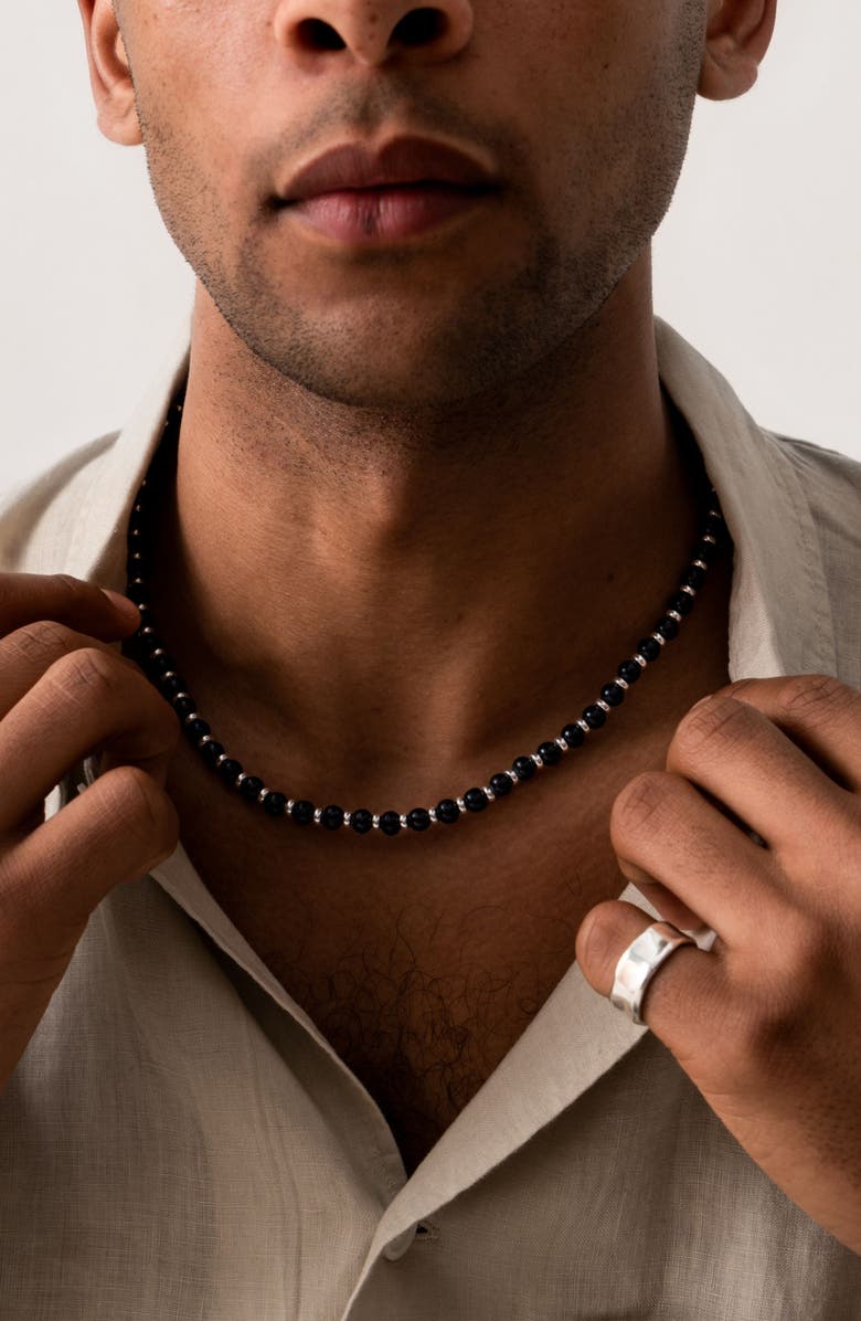 Dower & Hall Men's Black Pearl Halo Necklace, Alternate, color, Sterling Silver