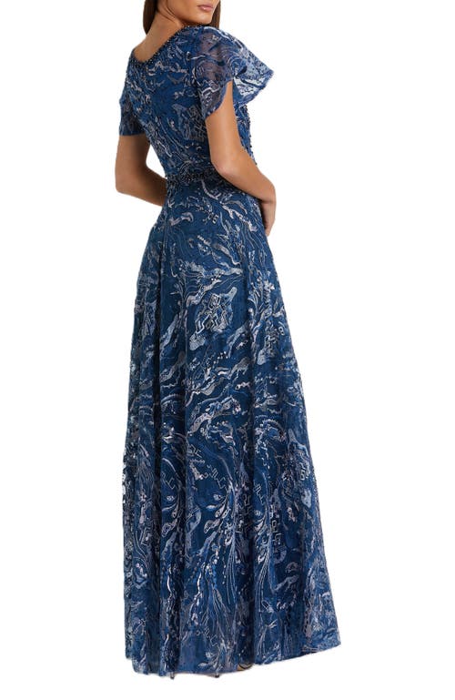 Mac Duggal Womens Metallic Embellished Evening Dress In Navy