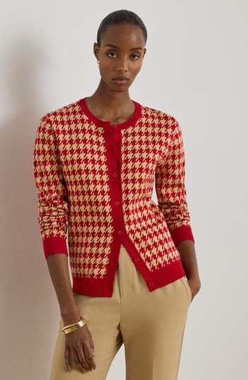 Lauren Ralph Lauren Houndstooth Cotton Blend Cardigan | Nordstrom