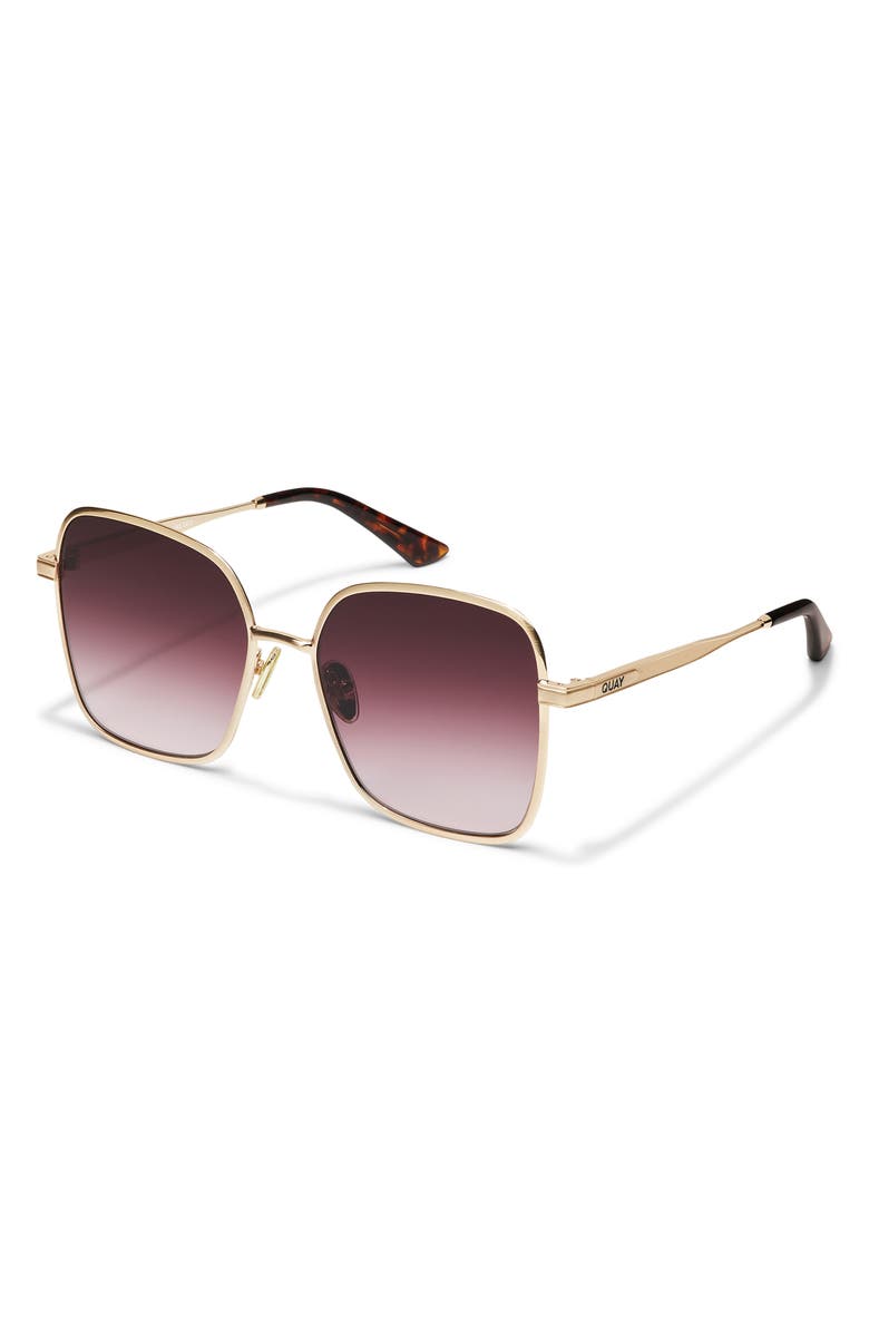 QUAY 5th Ave 58mm Gradient Square Sunglasses, Alternate, color, Brushed Gold/ Plum To Pink