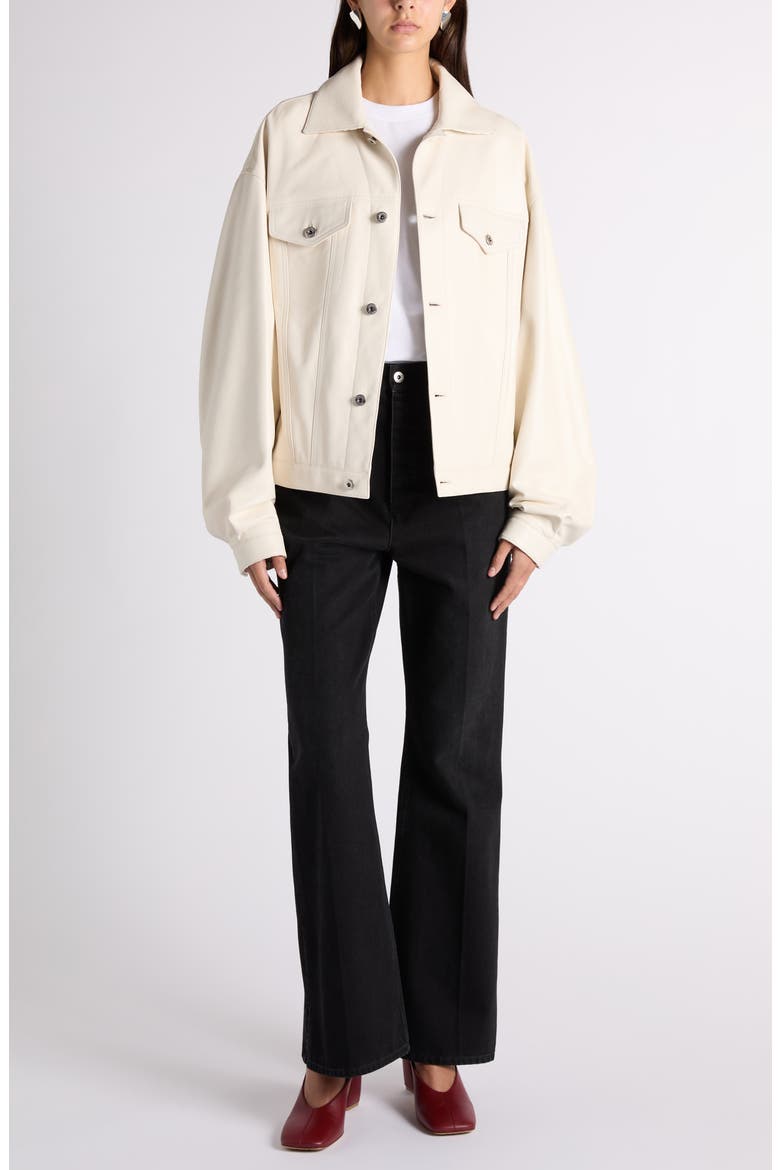 Intrecciato Detail Lambskin Leather Jacket, Alternate, color, 9107 PARCHMENT