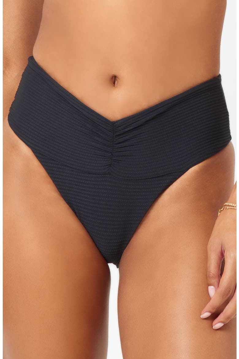 Bardot Ribbed Bikini Bottoms, Alternate, color, BLACK