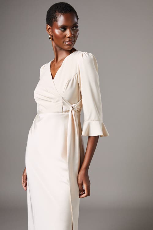 Coast Ruffle Sleeve Satin Wrap Dress In White
