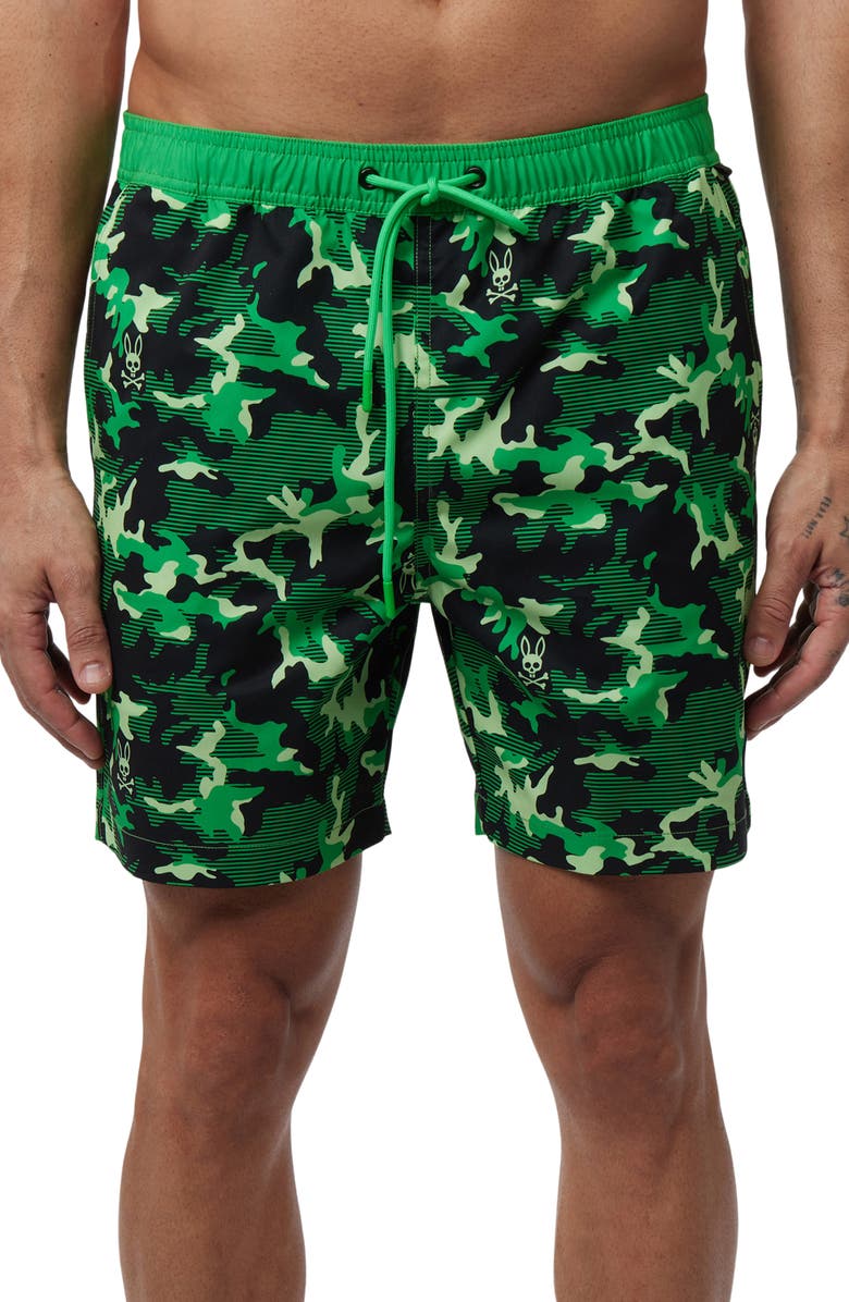 Psycho Bunny Rye Print Swim Trunks, Main, color, 