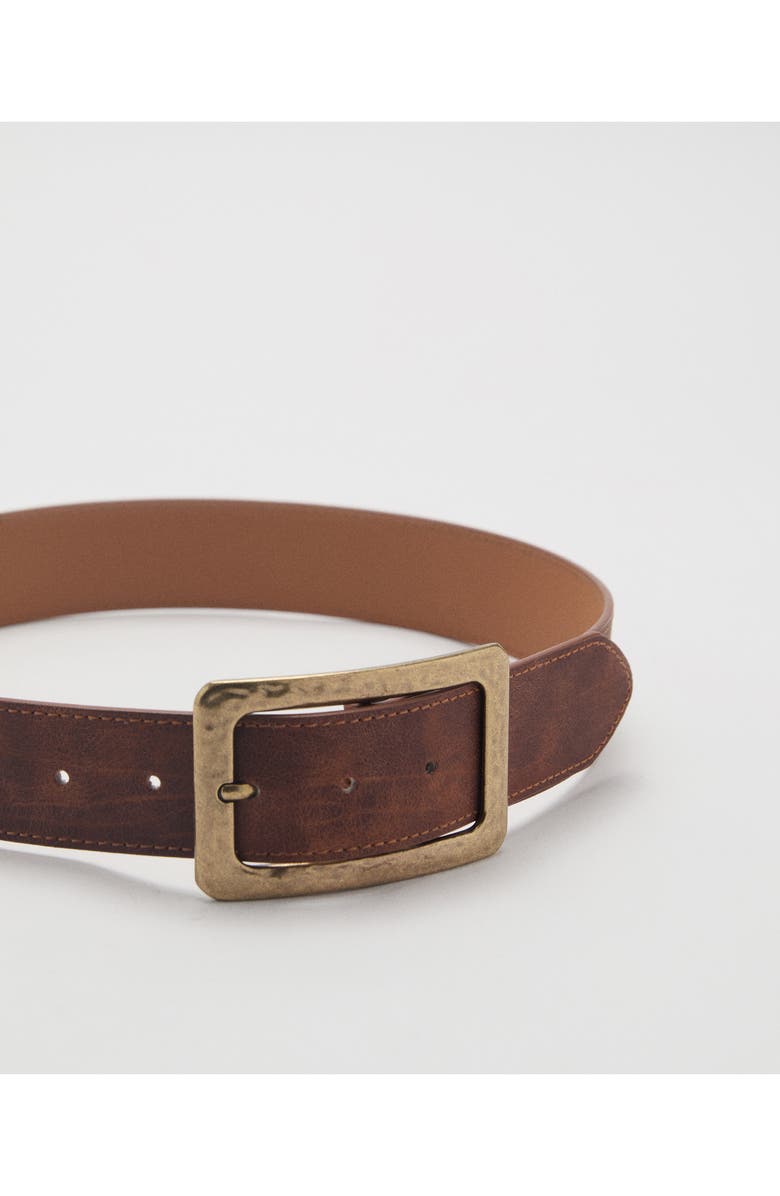 MANGO Square Buckle Textured Belt, Alternate, color, Brown