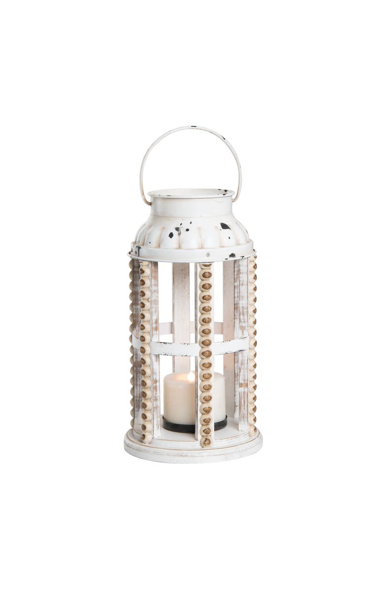 Transpac White Rustic Hobnail Decorative Lantern Wooden Candle Holder, Main, color, White