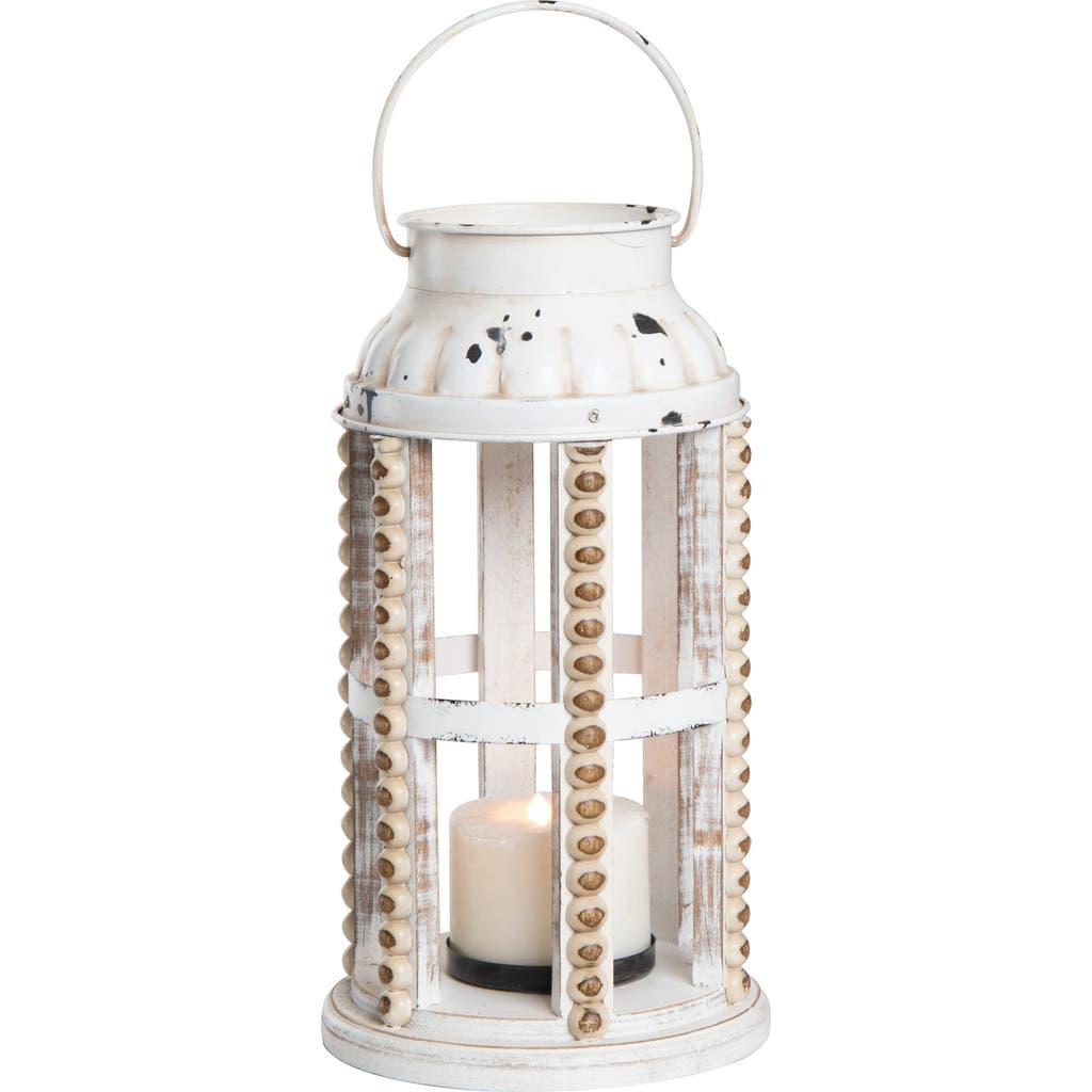 Transpac White Rustic Hobnail Decorative Lantern Wooden Candle Holder
