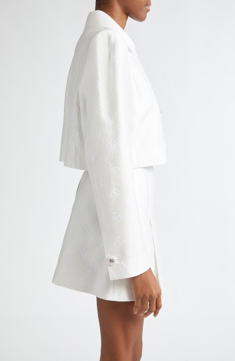 Dolce&Gabbana DG Logo Quilted Jacquard Crop Jacket, Alternate, color, White