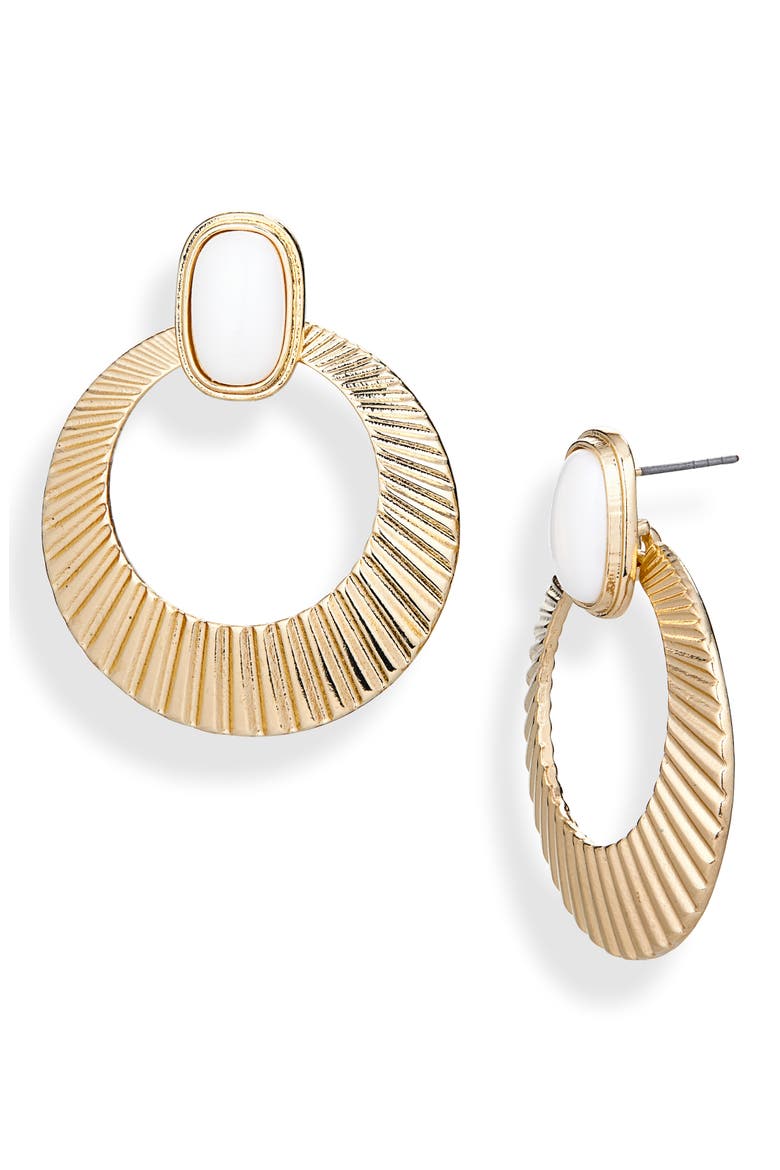 Faux Pearl Ridge Frontal Hoop Earrings, Main, color, WHITE- GOLD