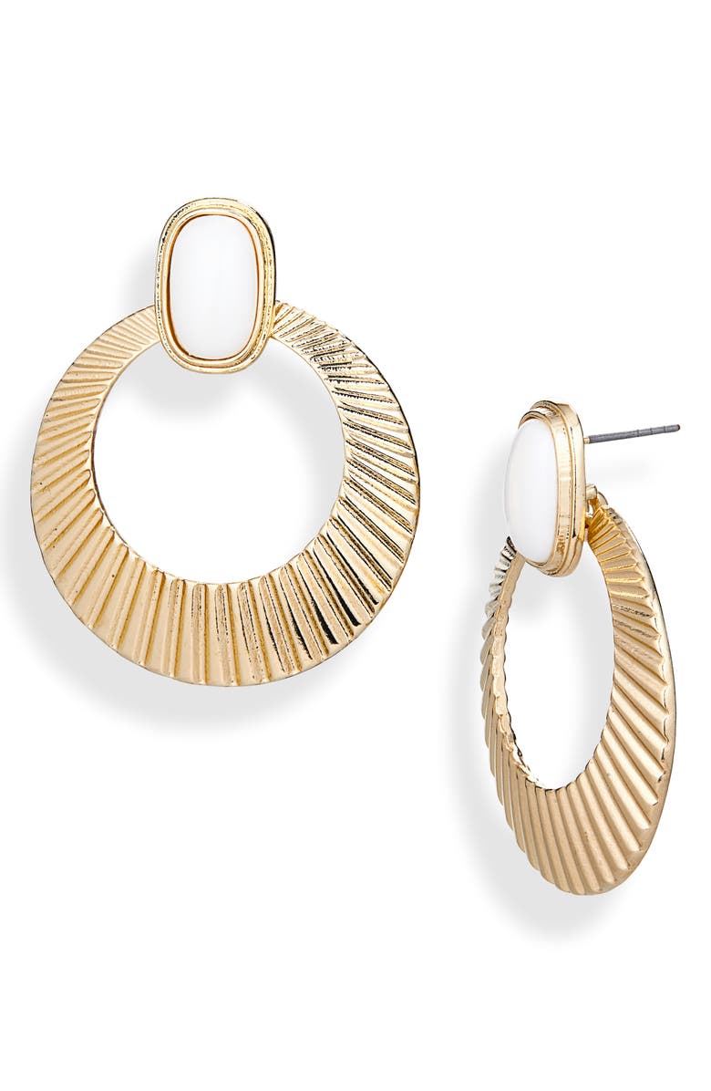 NORDSTROM RACK Faux Pearl Ridge Frontal Hoop Earrings, Main, color, White- Gold