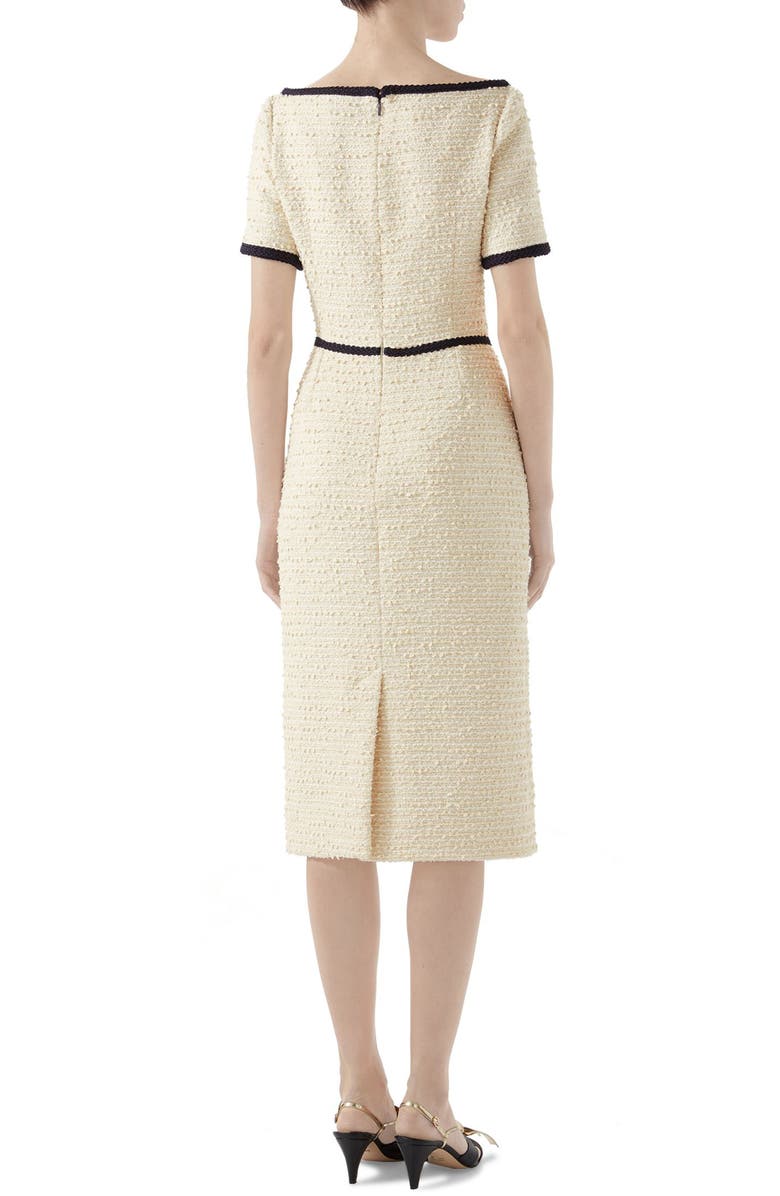 Gucci Floral Appliqué Bouclé Tweed Midi Sheath Dress, Alternate, color, 