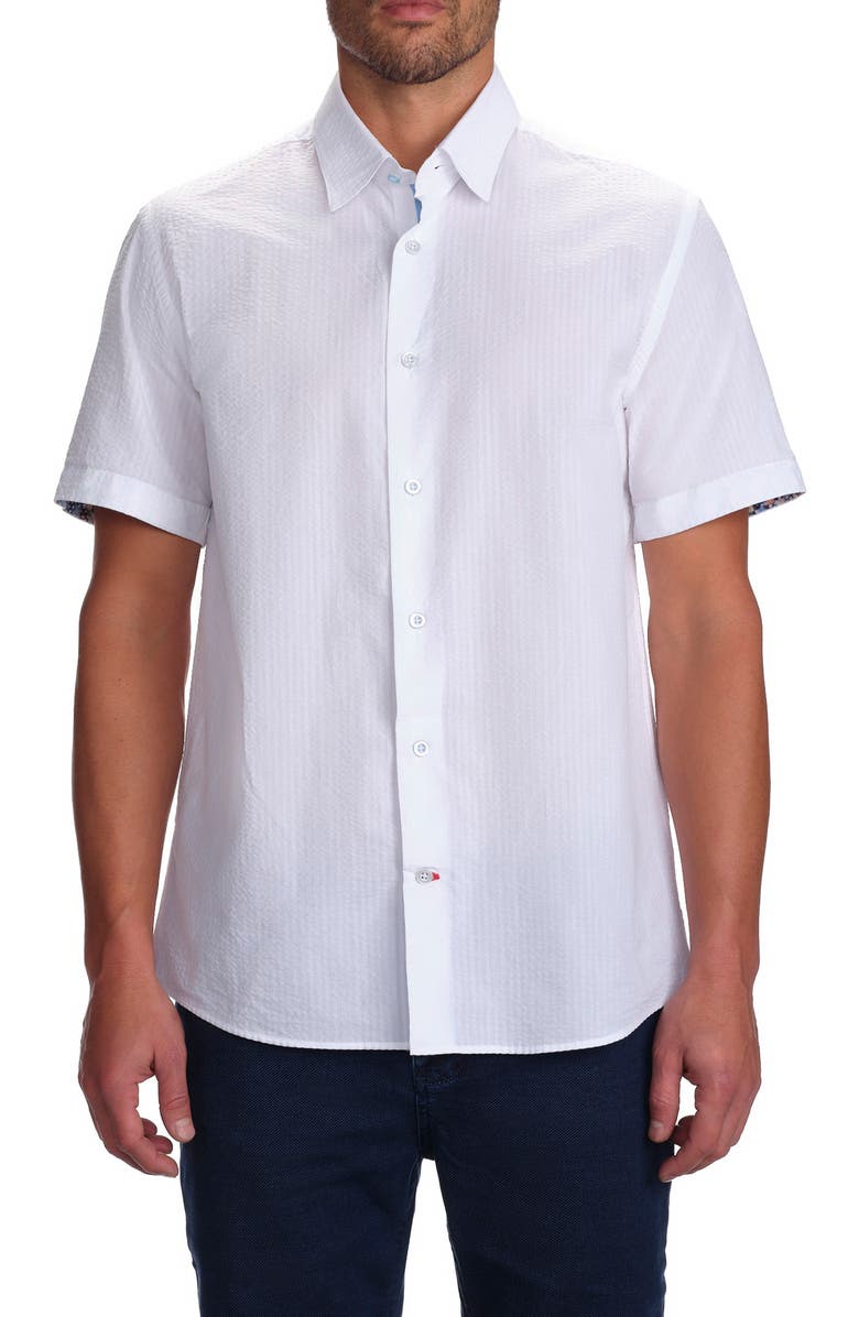 STUDIO GARNET LOS ANGELES Seaside Short Sleeve Cotton Seersucker Button-Up Shirt, Main, color,