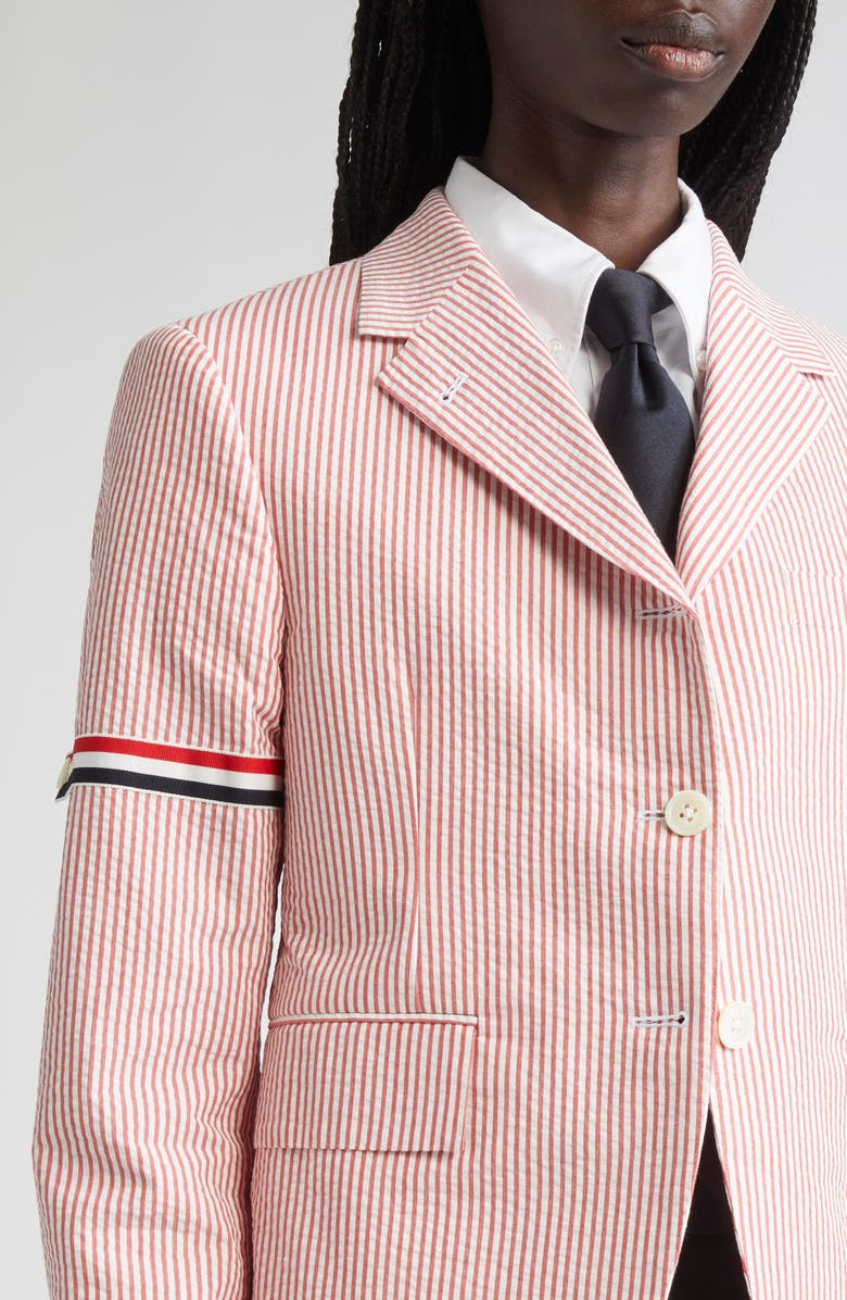 Thom Browne High Break Stripe Cotton Seersucker Blazer, Alternate, color,