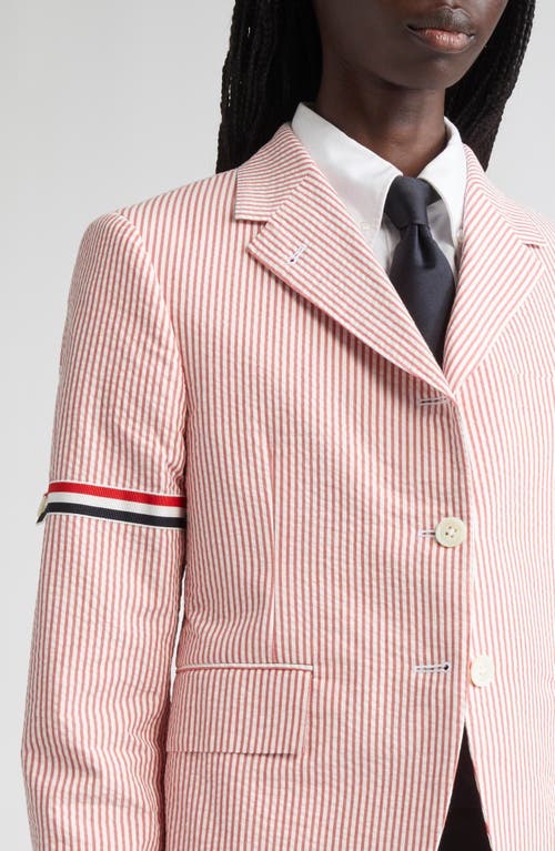 Thom Browne High Break Stripe Cotton Seersucker Blazer In Pink