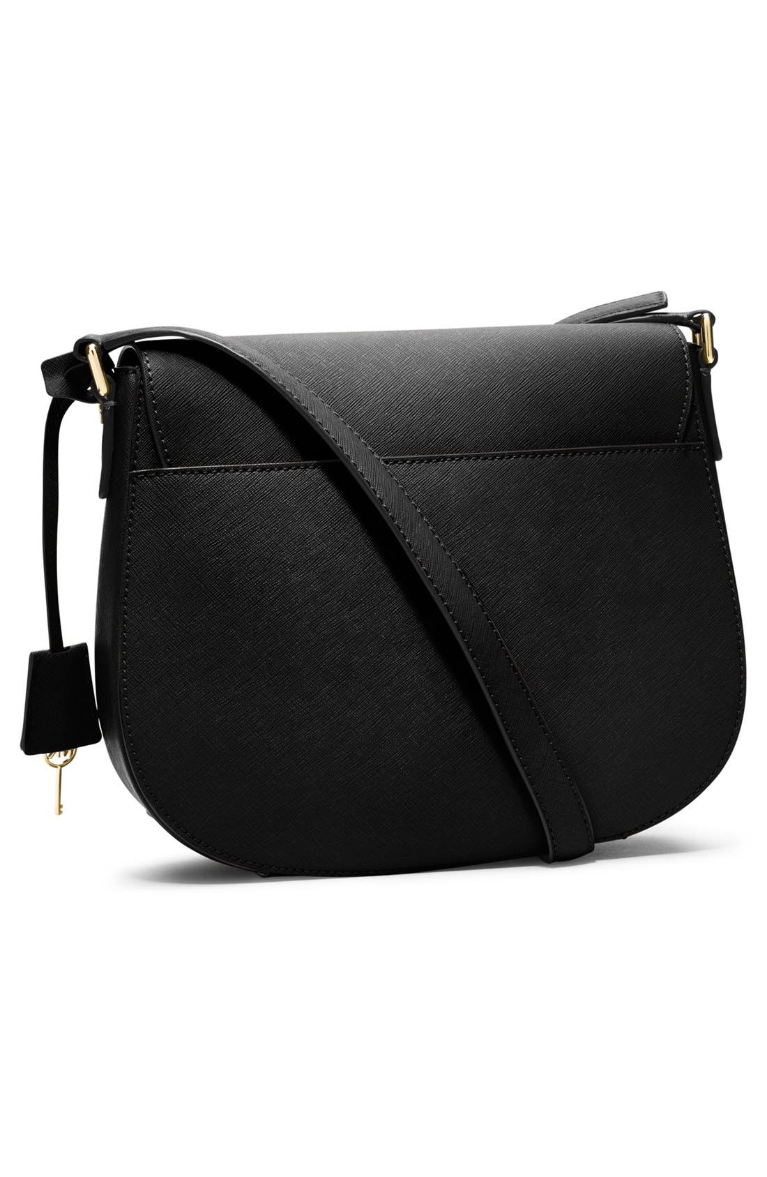 'Large' Saffiano Leather Messenger Bag, Alternate, color, BLACK