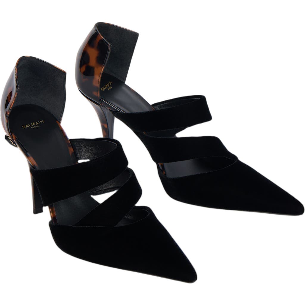 Balmain Velvet And Printed Patent Leather Courts In Black