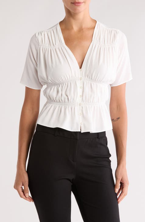 Ruched Button-Up Blouse