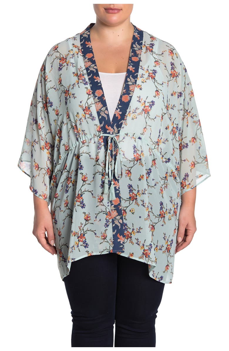 DR2 by Daniel Rainn Drawstring Floral Open Front Wrap, Alternate, color,