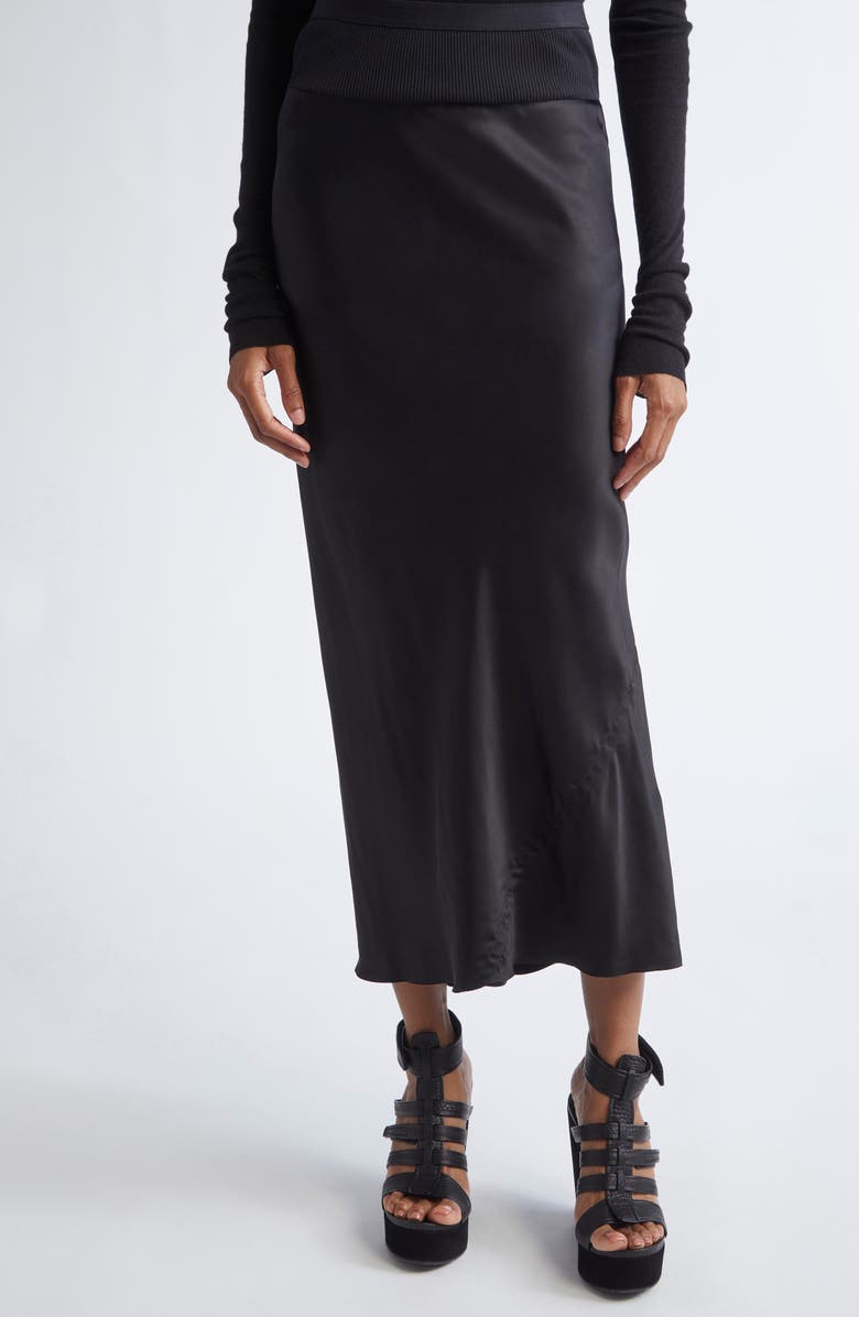 Rick Owens Gonna Bias Cut Cupro Skirt, Main, color, Black