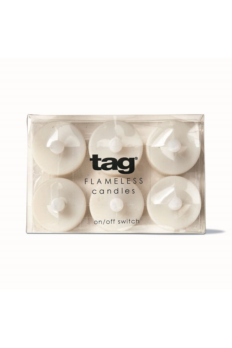Set of 6 Ivory LED Tealights Flameless Candles Everyday Use, Main, color, Beige