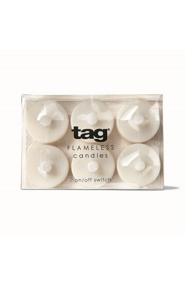 tag Set of 6 Ivory LED Tealights Flameless Candles Everyday Use, Main, color, Beige