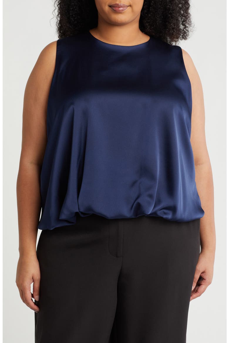 Bubble Hem Satin Tank, Main, color, NAVY