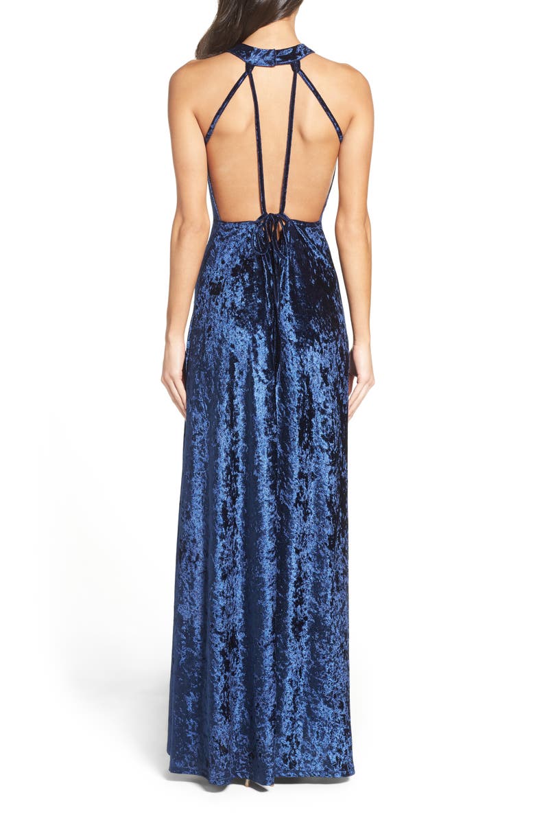 Lulus Strappy Back Crushed Velvet Gown, Alternate, color, 