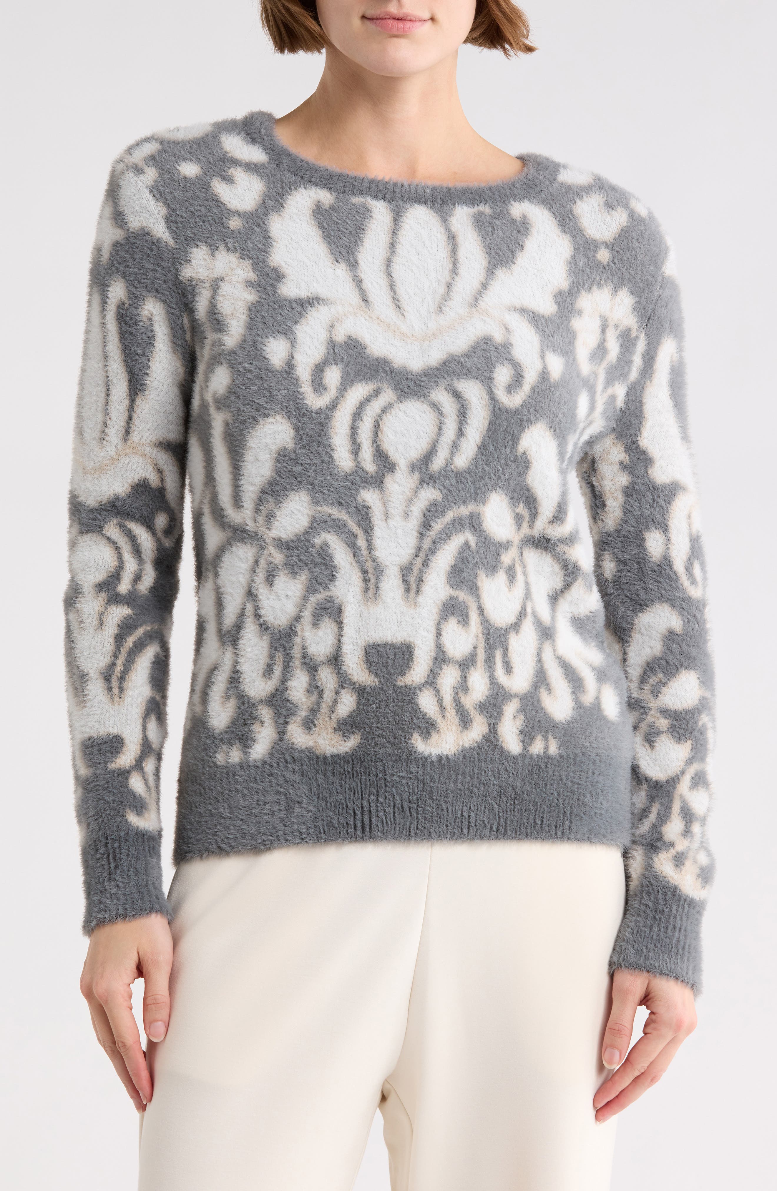 T Tahari Bateau Neck Jacquard Sweater