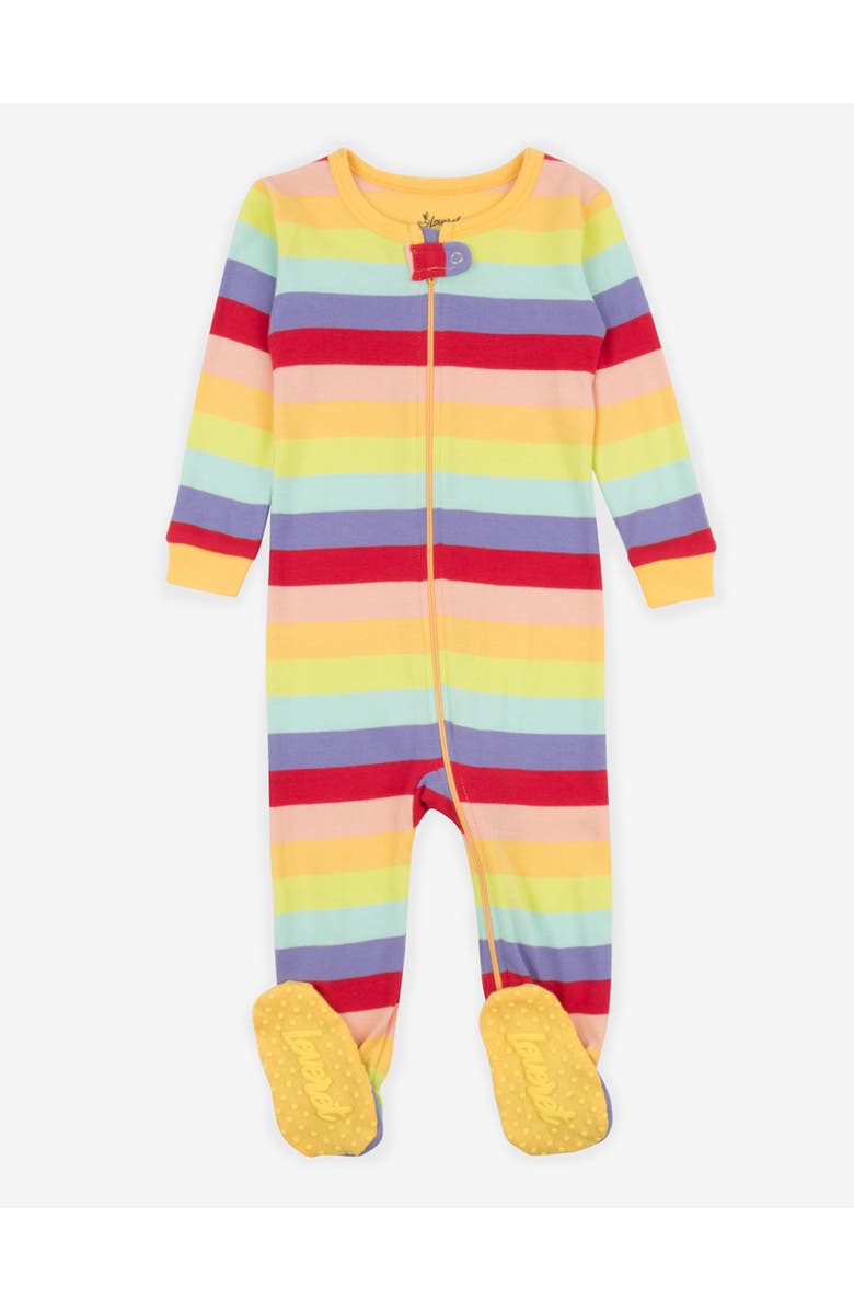 Leveret Footed Striped Cotton Matching Family Pajamas, Main, color, Colorful Girls
