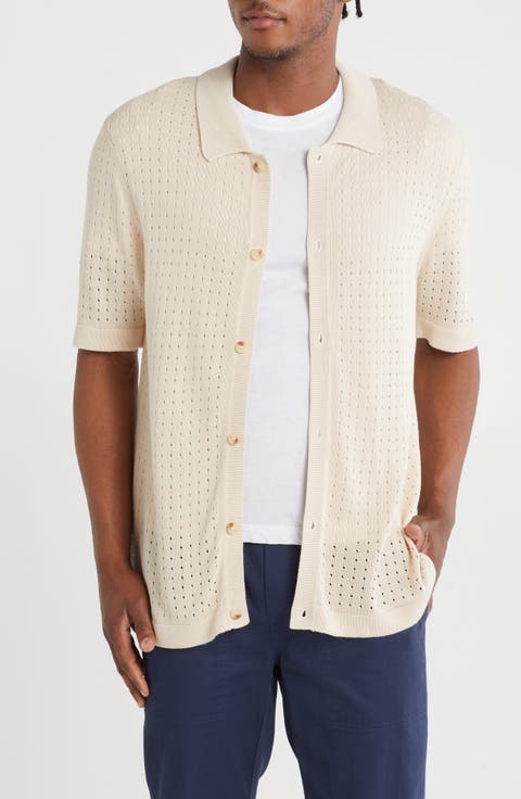 Open Stitch Button-Up Cardigan Sweater