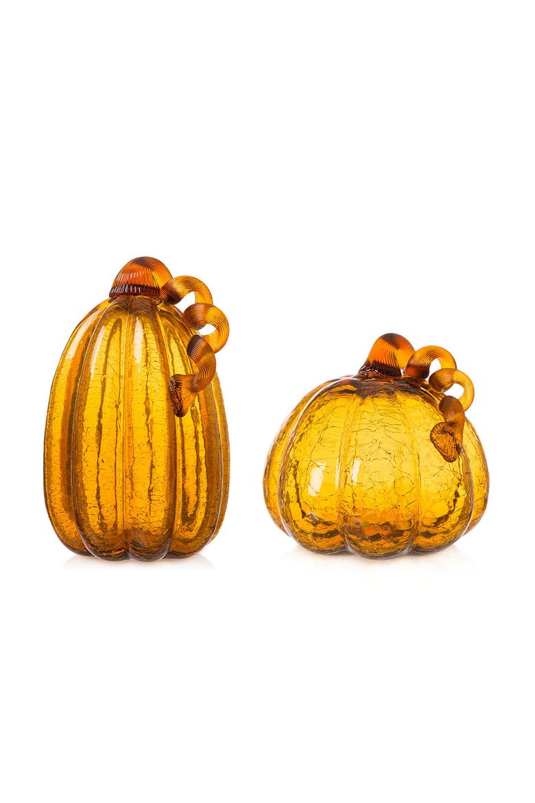 Set of 2 Glass Short Pumpkins, Main, color, Amber