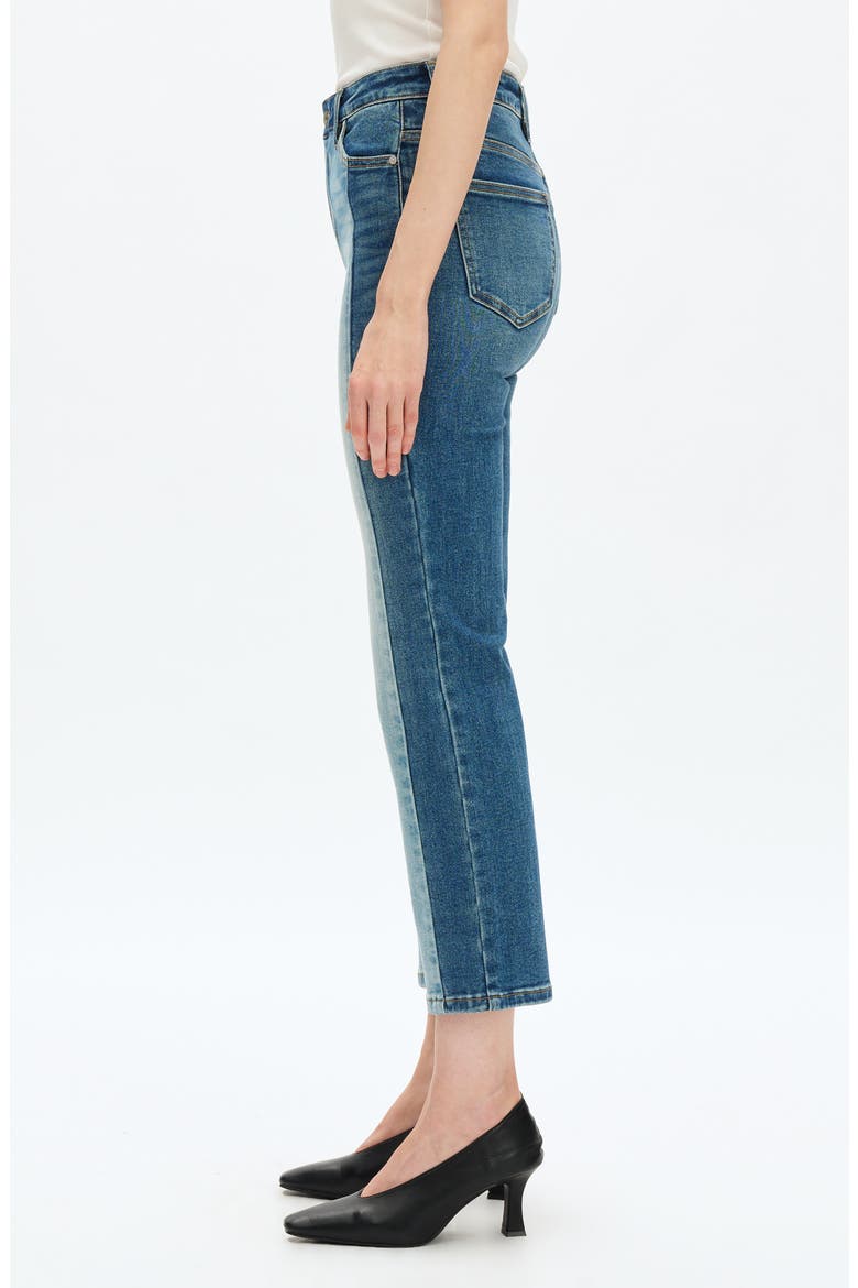 Two-Tone High Waist Straight Leg Jeans, Alternate, color, MEDIUM BLUE