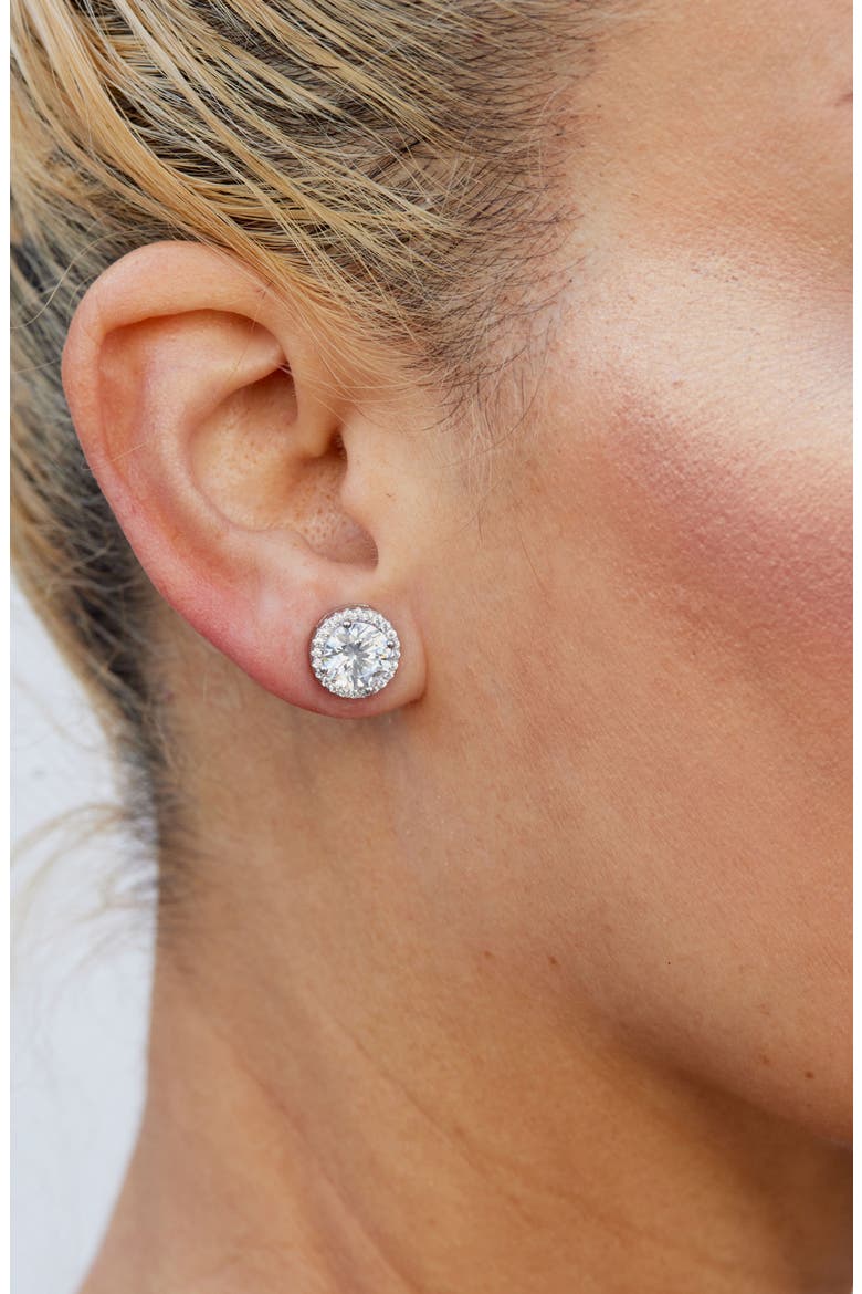 Brilliant Cut Cubic Zirconia Halo Stud Earrings, Alternate, color, WHITE