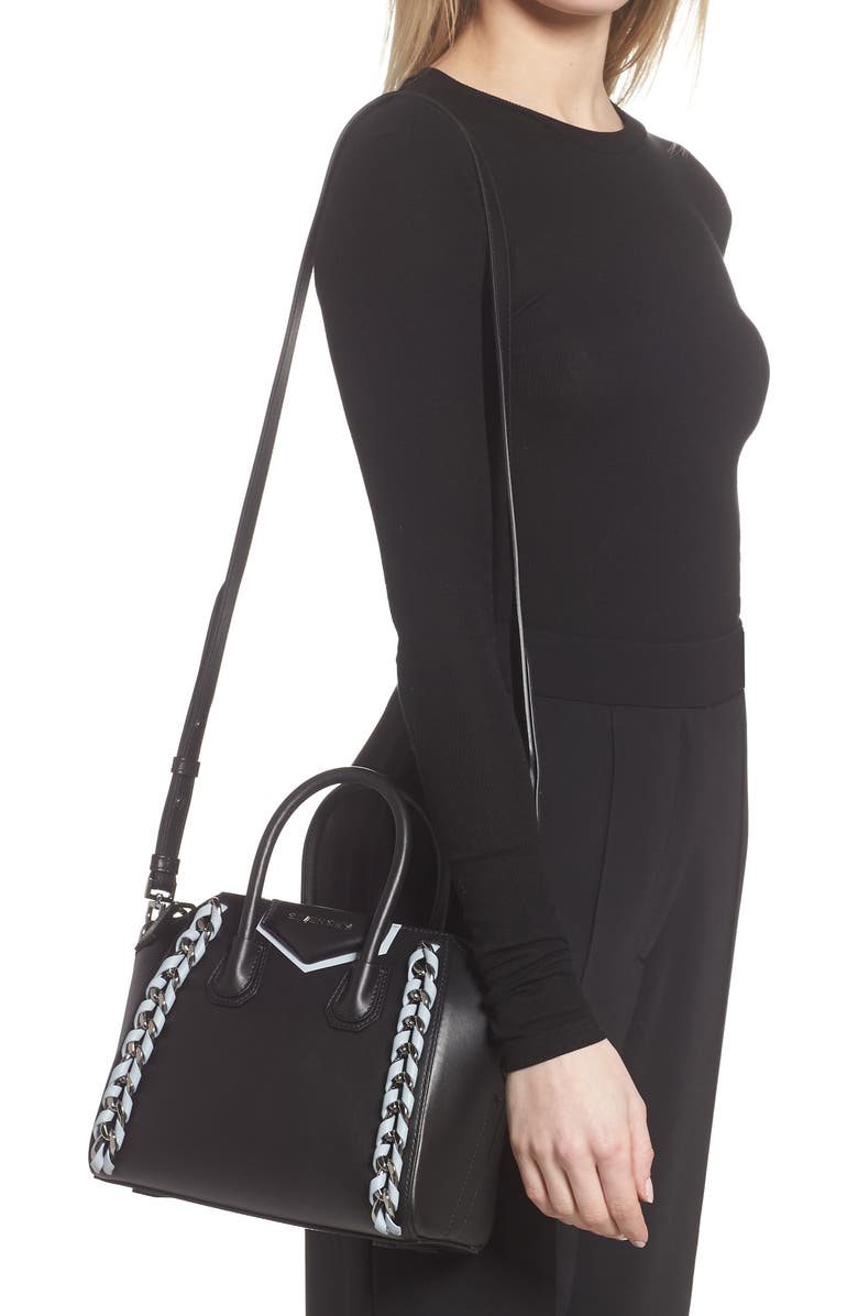 Givenchy Mini Antigona Woven Chain Leather Satchel, Alternate, color,