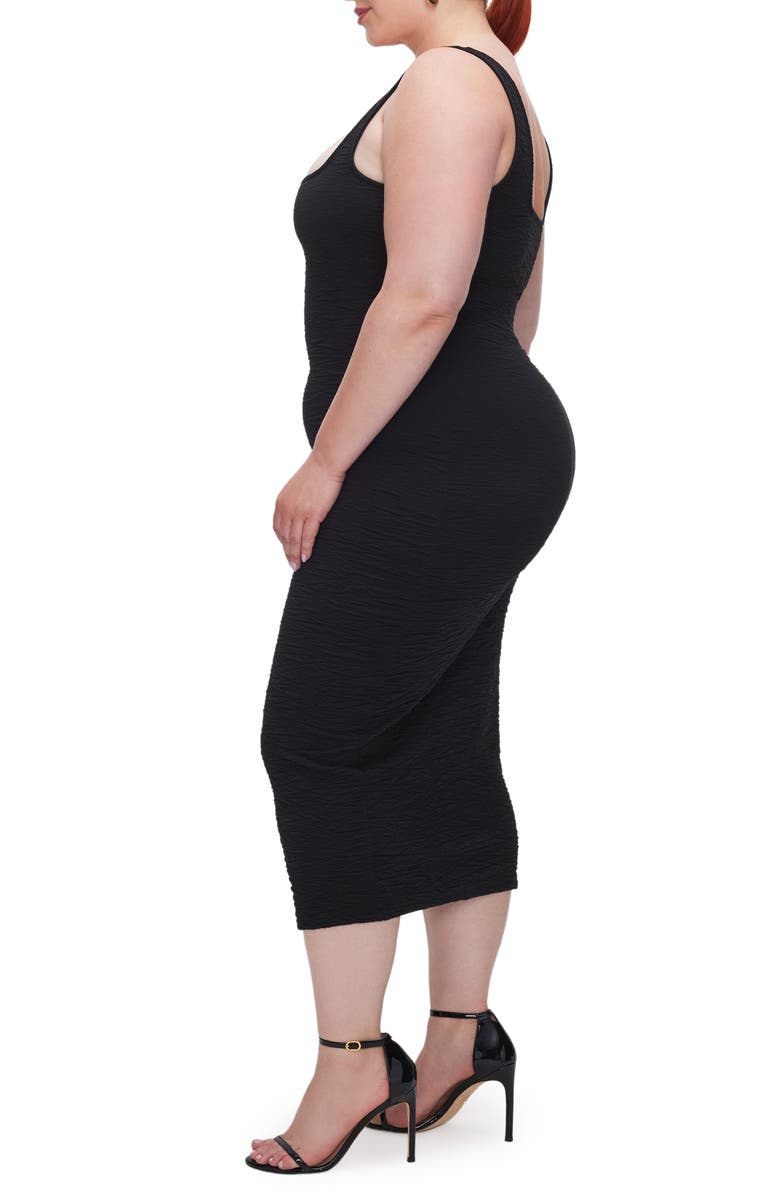 Good American Textured Scrunchie Midi Dress, Alternate, color, Black001