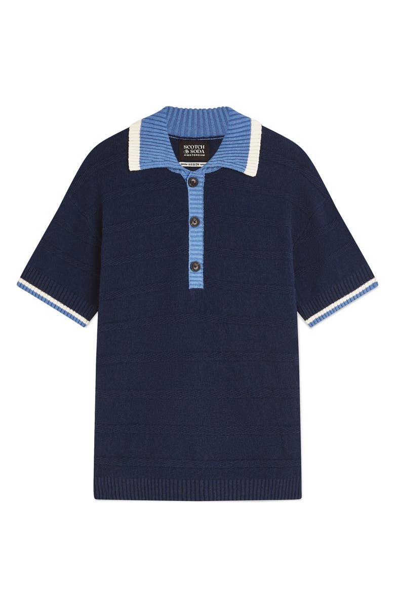 Scotch & Soda Loose Fit Contrast Trim Polo, Alternate, color, Pageant Blue