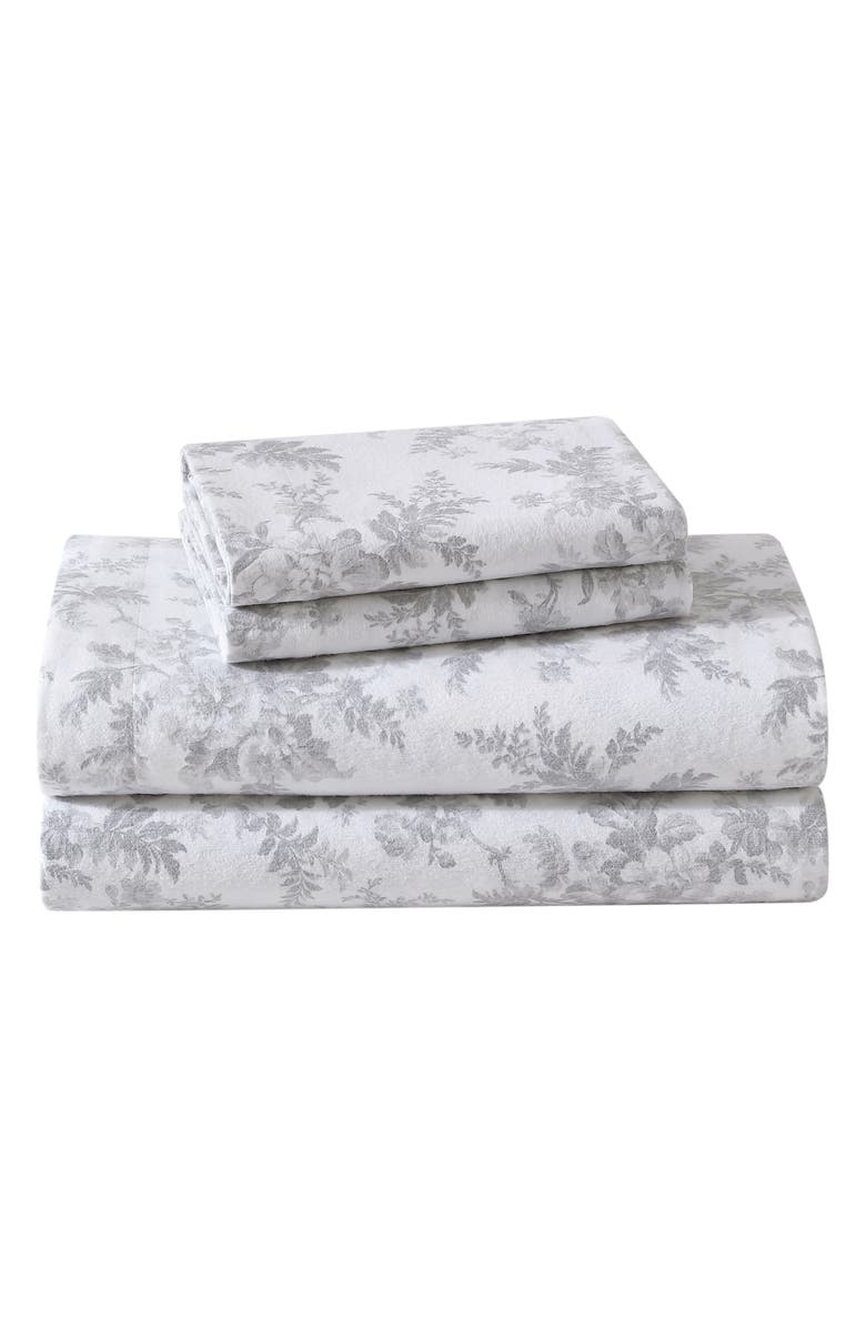 Laura Ashley Vanessa Cotton Flannel Sheet Set, Main, color, Light Pastel Grey