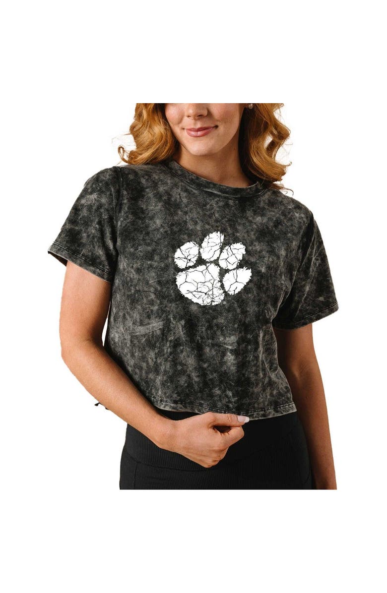 KADYLUXE Women's Black Clemson Tigers Vintage Wash Milky Silk Cropped T-Shirt, Main, color, Black