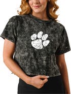 KADYLUXE Women's Black Clemson Tigers Vintage Wash Milky Silk Cropped T-Shirt