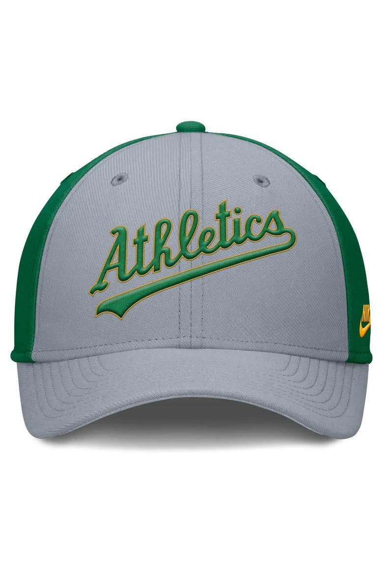 Men's Nike Gray/Green Athletics Rise Swoosh Performance Flex Hat, Alternate, color, Gray