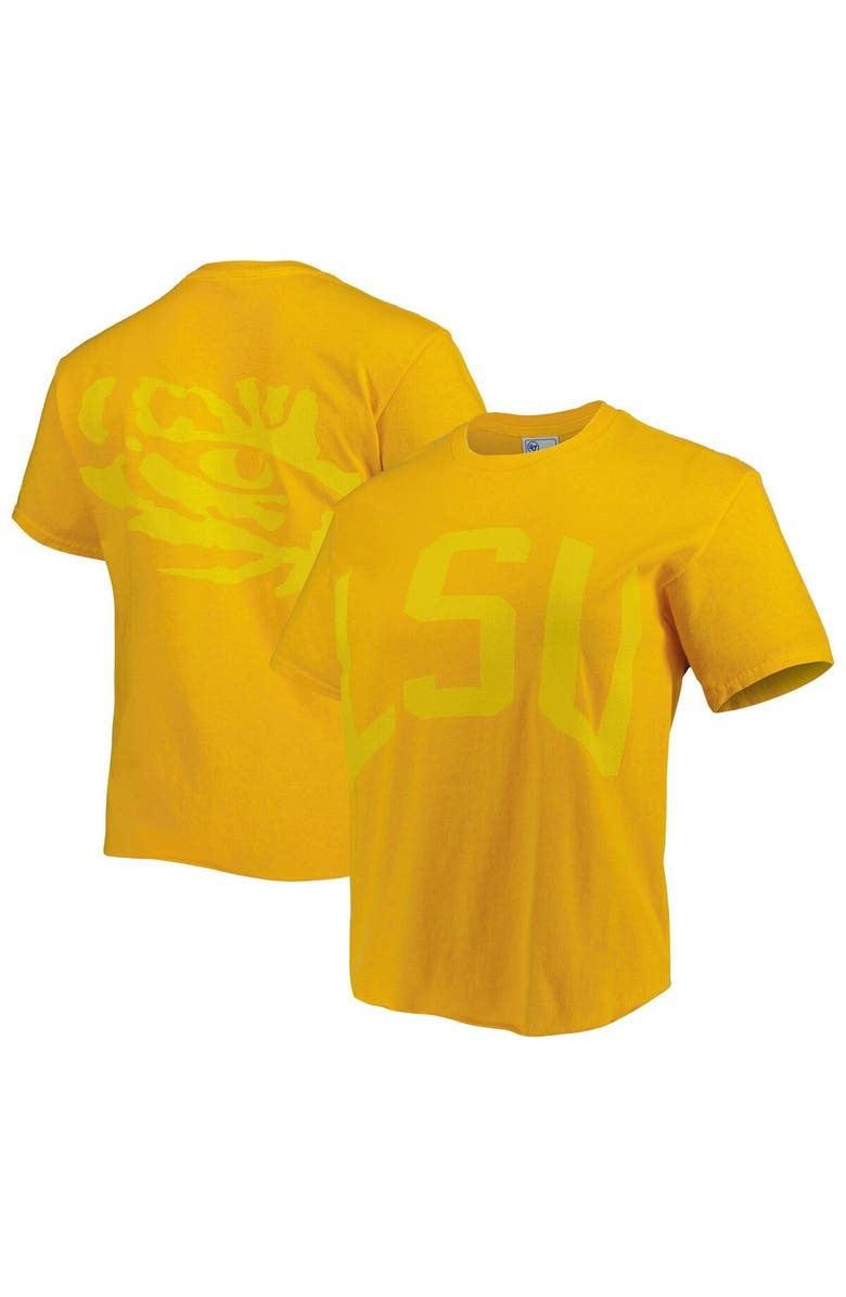 '47 Women's '47 Gold LSU Tigers Vintage Tubular Hyper Bright 2-Hit Cropped T-Shirt, Main, color,