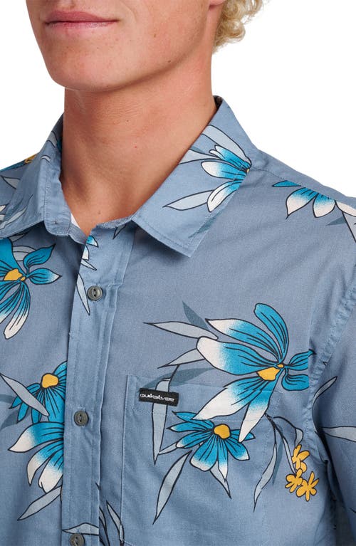 Quiksilver Costal Flora Classic Fit Floal Short Sleeve Cotton Button-up Shirt In Blue