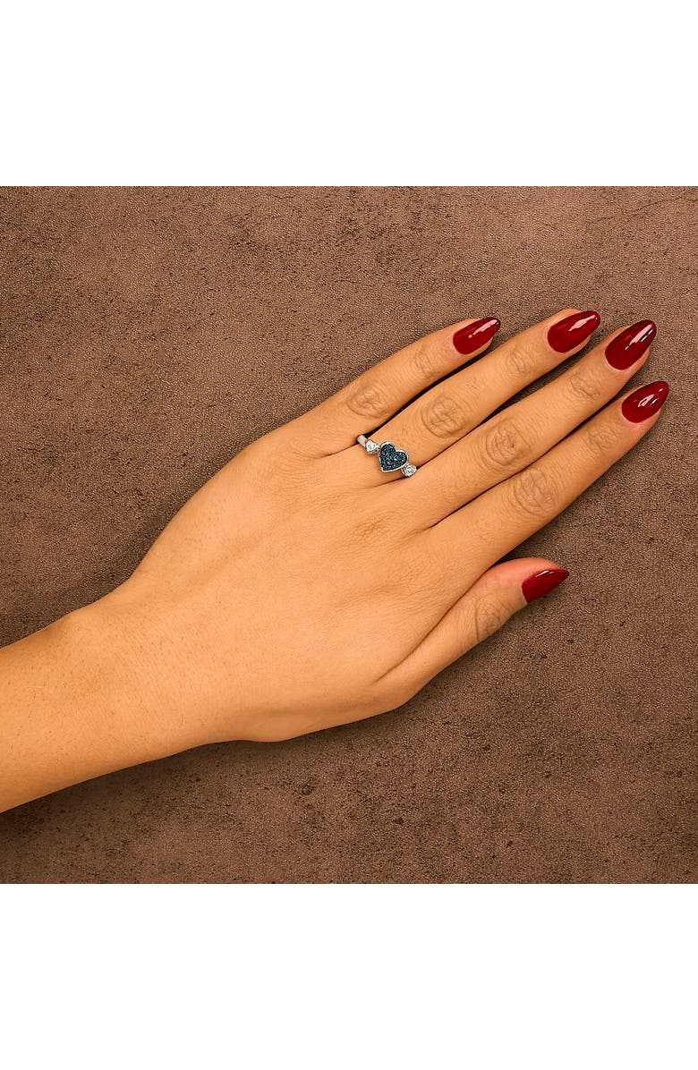 Haus of Brilliance Sterling Silver 1/5 Cttw Blue and White Diamond Triple Heart Ring, Alternate, color, Silver