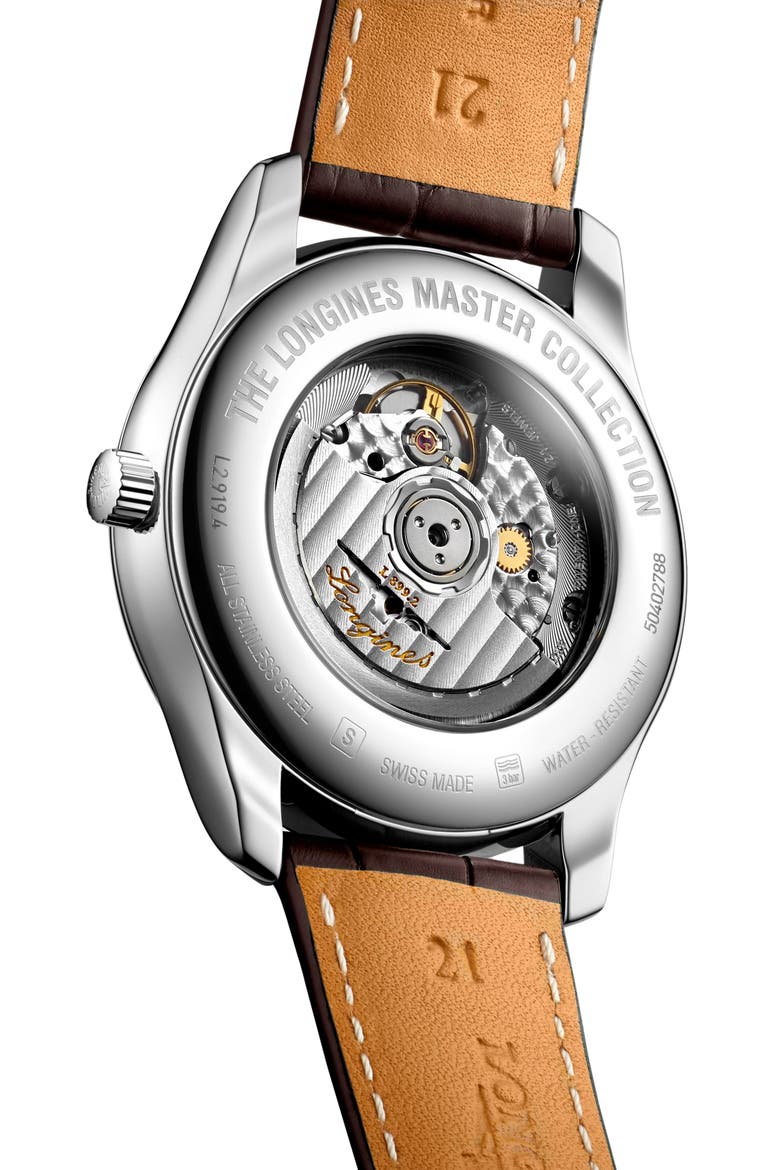 Master Collection Moonphase Automatic Leather Strap Watch, 42mm, Alternate, color, WHITE