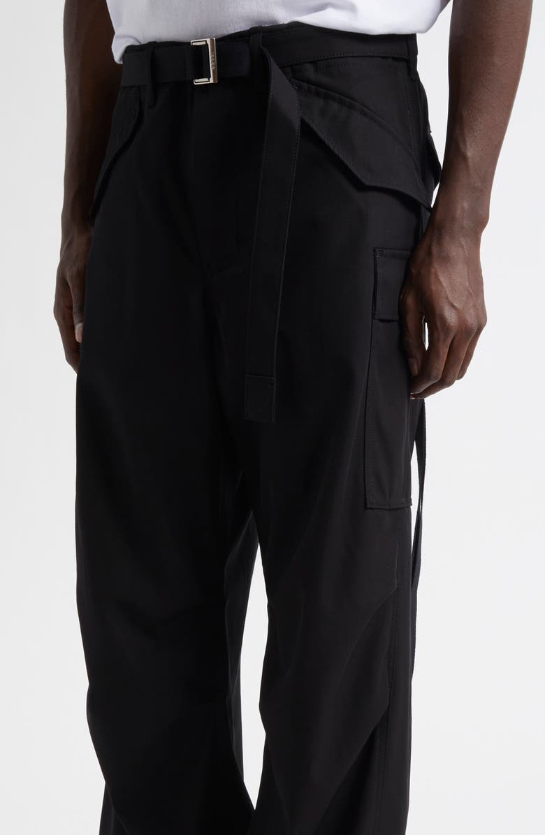 Sacai Belted Cotton Twill Pants, Alternate, color, 